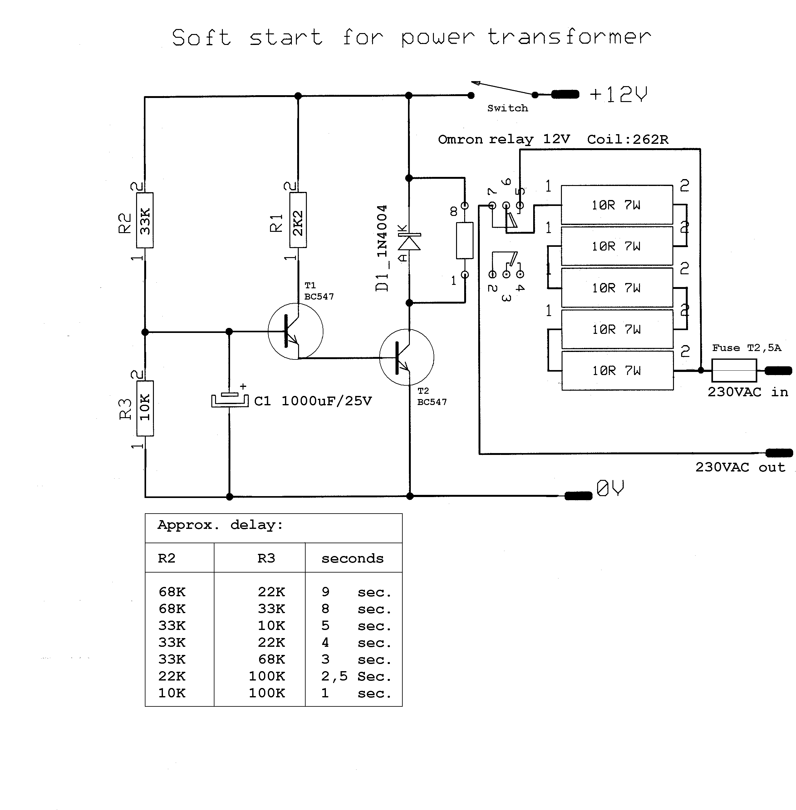Simple soft start current limiter for DC-amp