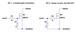 How best to wire gate-source protection zener? | diyAudio